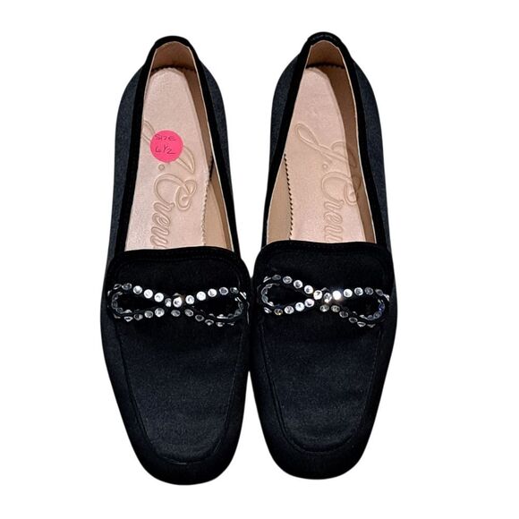 J. Crew Marie Bow Elegant Slip On Loafers Rhinestone Detail Satin Size 6.5 Black - Picture 10 of 16